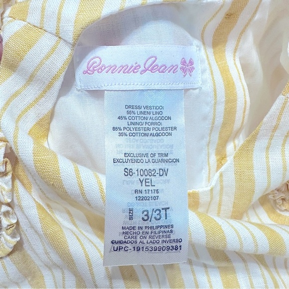 Bonnie Jean Striped Sleeveless Dress Girls Yellow White 3T New with Tags - Picture 6 of 7